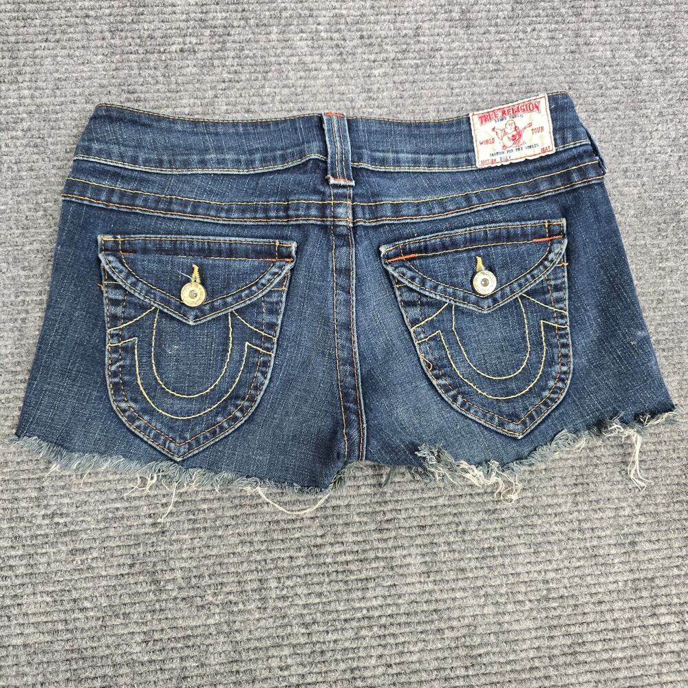 True Religion Billy Shorts Womens 30 Denim Cutoff Raw Hem USA Low Rise Y2K